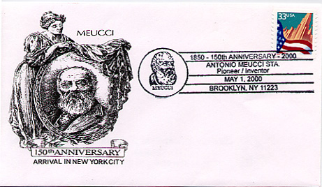 US Post Office special cancellation for the 150th Anniversary of Antonio Meucci's Arrival in New York City